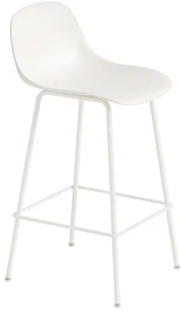 Muuto Fiber Barhocker mit Tube Base und Rücken Weiß/Weiß H87,5 cm