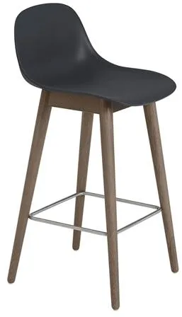 Muuto Fiber Barhocker mit Holzgestell und Rückenlehne Schwarz/Dunkelbraun H87,5 cm