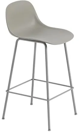 Muuto Fiber Barhocker mit Tube Base und Rücken Grau/Grau H87,5 cm