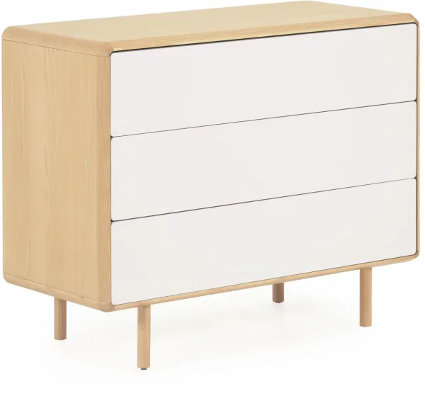 LAFORMA Anielle Kommode, mit 3 Schubladen - grau/natur Eschenfurnier/Eschenholz