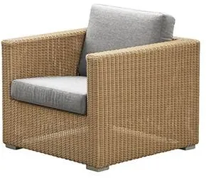 Cane-Line Chester Loungesessel, Natural, Kissen in Hellgrau