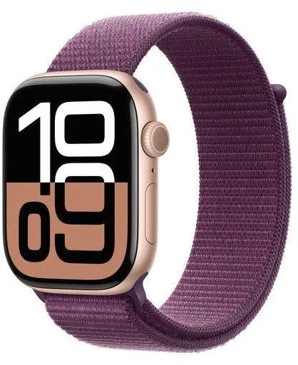 Apple Watch Series 10 GPS + Cellular 46mm - Roségold Aluminiumgehäuse mit Pflaume Sport Loop