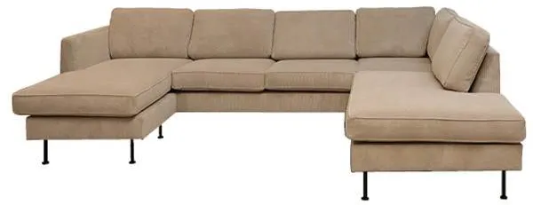 Thy-Sofa mit Chaiselongue und offenem Ende - 305 x 210 cm - beiger Samt - linkshändig